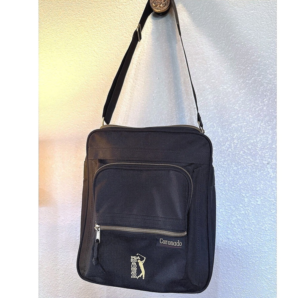 Coronado‎ Crossbody Travel Bag Black Canvas Gold PGA Tour Logo Messenger Bag